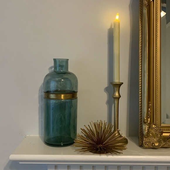 Blue gold metal trim glass vase boho traditional home decor art decor shelf‎ - Picture 3 of 11